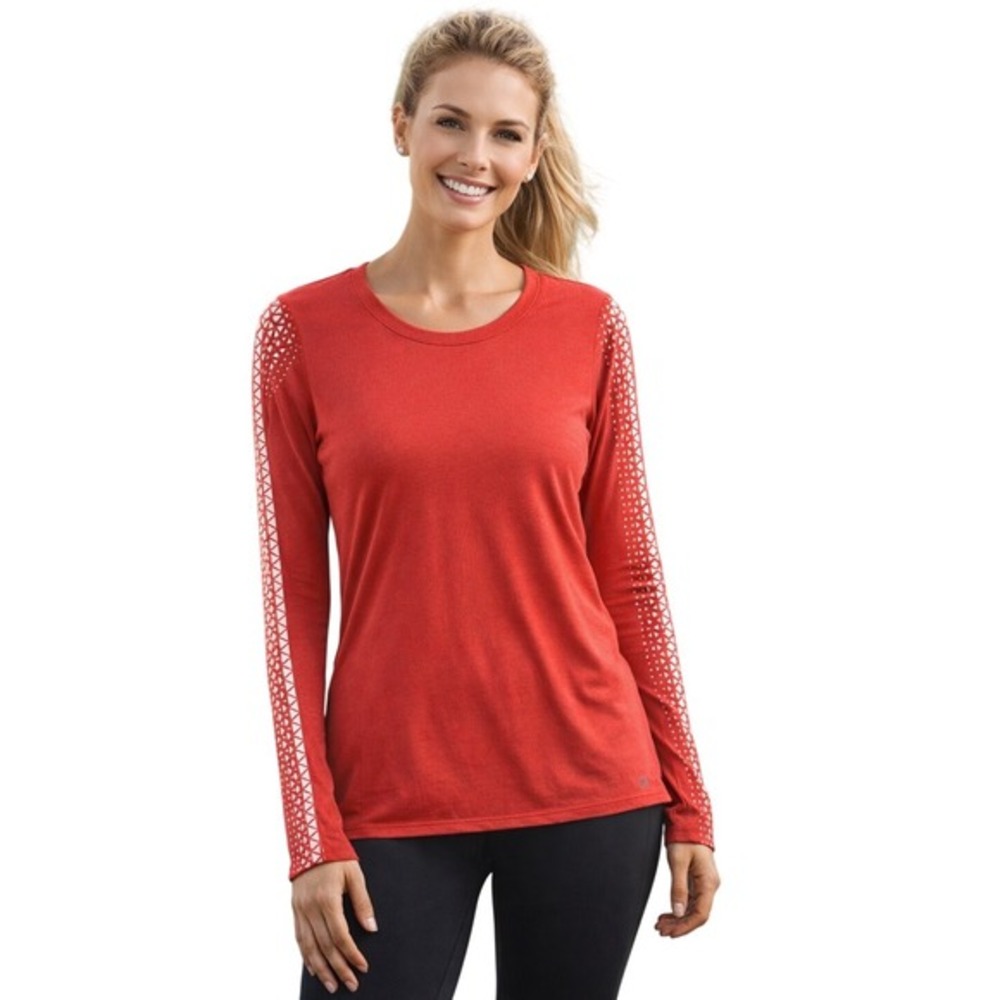 GapFit Breathe Orange Long Sleeve Athletic Top Geo Sleeve Thumbholes M 73-22